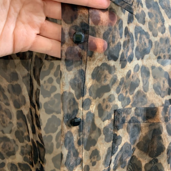 Nicole Miller Sheer Animal Print Button Up Blouse - Picture 2 of 3